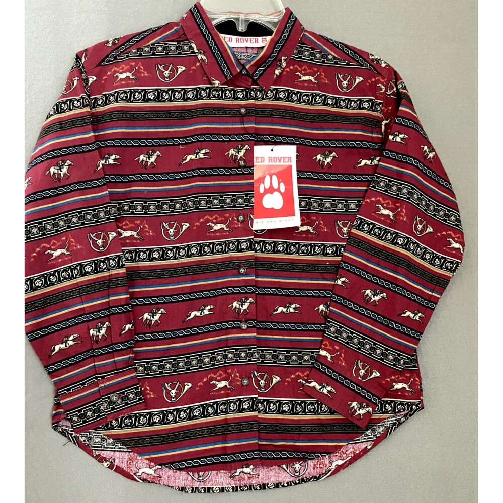 Vintage Red Rover Shirt Youth Medium Western 90’s Aztec Dead Stock Button Up Dog